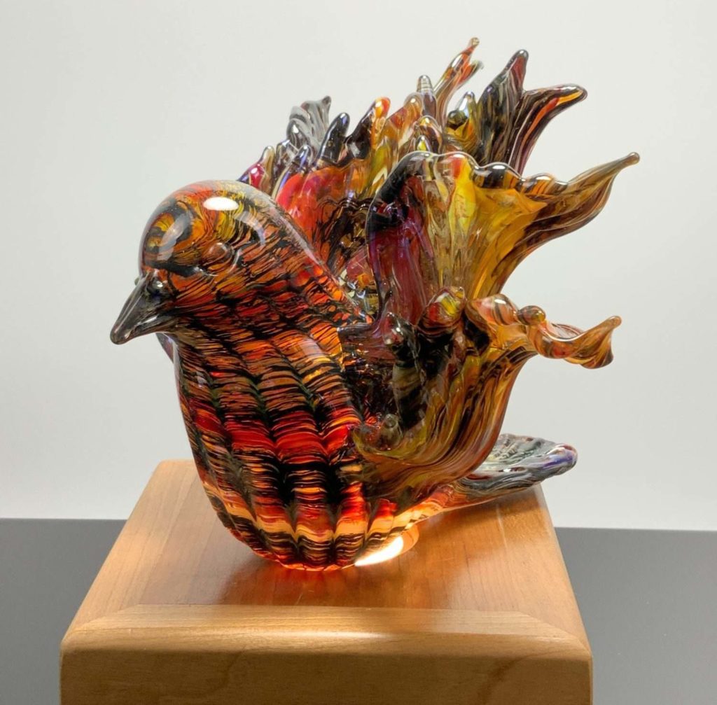 Glass sculpture entitled Phoenix by Kelly Howard